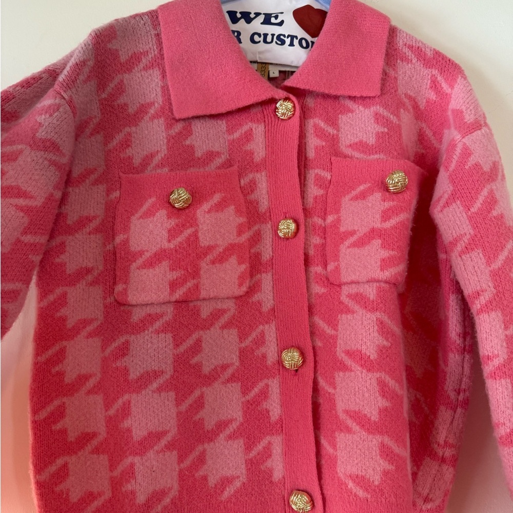 Pink Houndstooth Women's Jacket - Picture 8 of 12
